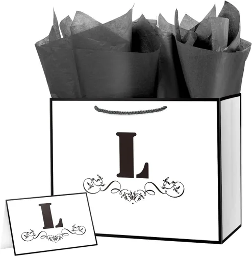 Vista 46 de ysmile Bolsa de regalo de letras con papel de envoltura para hombres, mujeres, niños y niñas, bolsa de papel grande de 16 pulgadas, color blanco