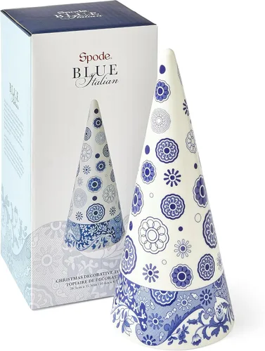 Vista 8 de Spode Topiario italiano azul en forma de cono – acento decorativo de porcelana de 13.6 pulgadas, diseño esculpido azul y blanco inspirado