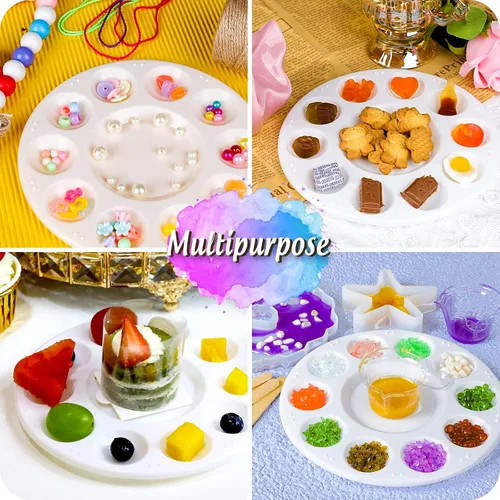 Vista 5 de FANDAMEI Paleta de Pintura, Bandejas de Pintura para Niños, Paletas de Pintura con 10 Cavidades para Adultos y Niños, Paletas Redondas de Pintura