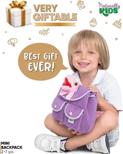 Vista 2 de Naturally KIDS Mini mochila de dinosaurio - Mochila muy pequeña para niñas y niños - Juguetes de dinosaurio para niños de 3 a 5 años - Mochila