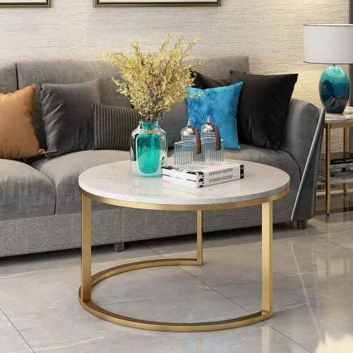 Vista 6 de Mesa Nesting Coffee Table Set of 2 Modern Round Marble Center Table den Metal Nesting Side Tables for Living Room Bedroom Small Spaces Centro