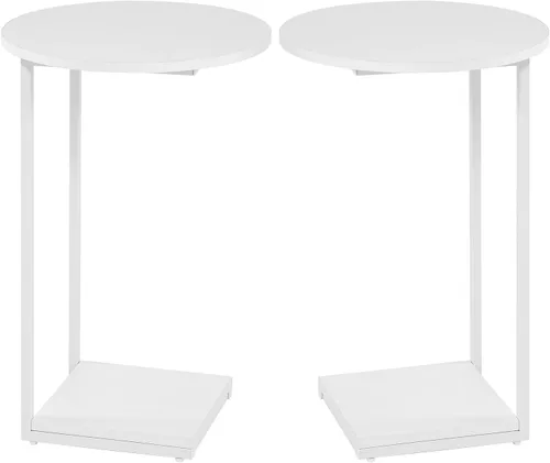 Vista 9 de [Usado] DCLRN Mesa auxiliar pequeña, mesa auxiliar de mesa C para sofá, mesa de centro redonda es adecuada para sala de estar y dormitorio (blanco)