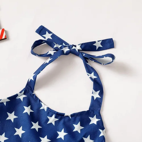 Vista 4 de FUNNYBSG Conjunto de ropa para bebé niña 4 de julio con estampado de estrellas y rayas