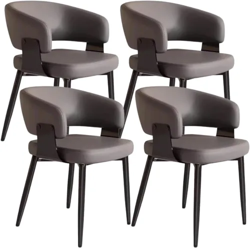 Vista 24 de YVYKFZD Juego de sillas de comedor, silla de comedor con patas de metal y respaldo curvo, sillas de cocina tapizadas de cuero, reposabrazos, silla
