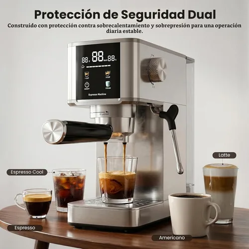 Vista 8 de Electactic Máquina de café espresso de 20 barras con espumador de leche, cafetera espresso profesional para capuchino y café con leche, cafetera
