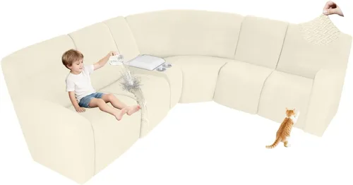 Vista 124 de ALIECOM Fundas 100% impermeables para sofá seccional reclinable, forma de L, elásticas, para esquina, funda para sofá seccional reclinable, lavable