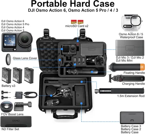 Vista 2 de Lekufee Portable Waterproof Hard Case for DJI Osmo Action 6/5 Pro/4/3 Action Camera,Standard Combo,Adventure Combo,More Accessories(Case Only)
