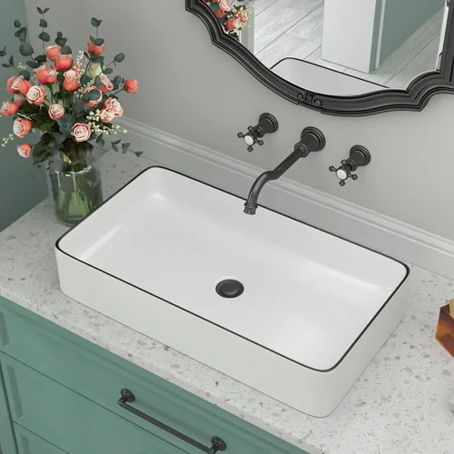 Vista 27 de Fregadero redondo de cerámica blanca de 13 pulgadas con forma ovalada de porcelana sobre mostrador, fregadero de arte moderno Beslend 13 Inch