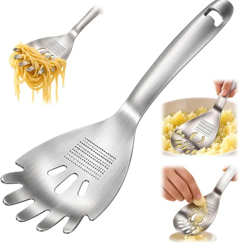 Vista 7 de 5-in-1 Stainless Steel Cooking Spoon, Multifunctional Home Kitchen Tool with Garlic and Ginger Grater, Egg Separator, Pasta Scoop, Soup Strainer and