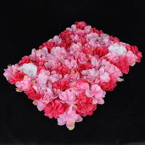 Vista 6 de 12 paneles de rosas artificiales de seda, panel de terciopelo con hortensias, decoración de telón de fondo para boda, banquete, despedida