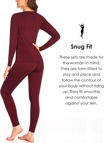 Vista 2 de Ekouaer Conjunto de ropa interior térmica para mujer, con forro polar de microforro polar largo, capa base, térmicas, conjunto de 2 piezas, tallas