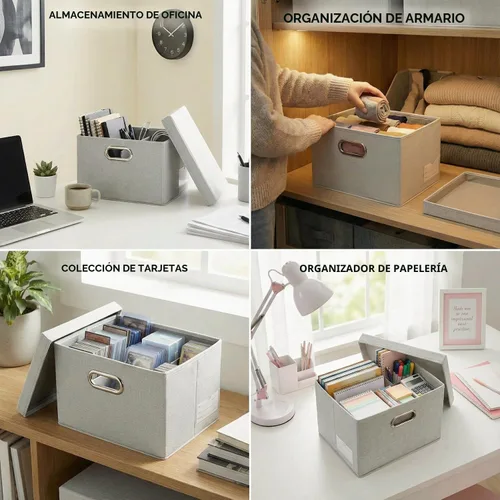 Vista 7 de PRANDOM Contenedores de almacenamiento con tapas [paquete de 3] cajas de almacenamiento plegables de tela de lino, canastas organizadoras, cubos
