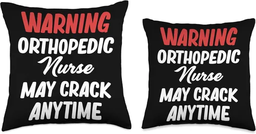 Vista 3 de Funny Ortho Nurse Surgical Bone Replacement Warning Orthopedic Nurse May Crack Anytime Surgical Bone Throw Pillow, 16x16, Multicolor