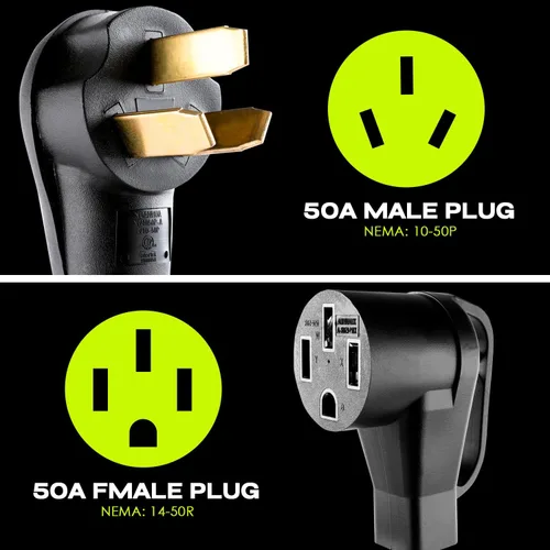 Vista 3 de Cable adaptador del cargador EV Campzlly, adaptador NEMA 10-50P a 14-50R, enchufe de 50A a 4 clavijas hembra, compatible con EV para carga de nivel