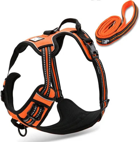 Vista 8 de OLizee® Arnés sin tirones para perro, aventura al aire libre, marcas reflectantes, chaleco para mascotas con asa, arnés protector ajustable