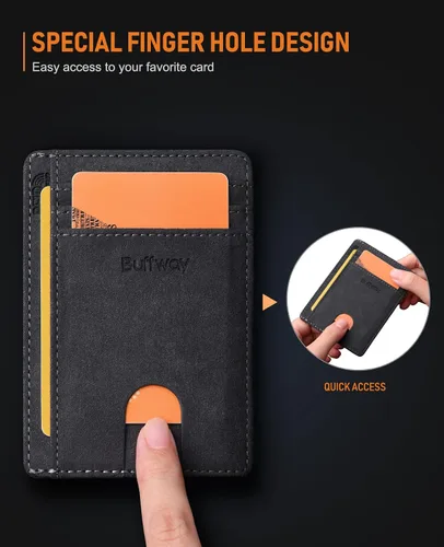 Vista 6 de Buffway - Billetera delgada minimalista de cuero con protección RFID para hombre y mujer