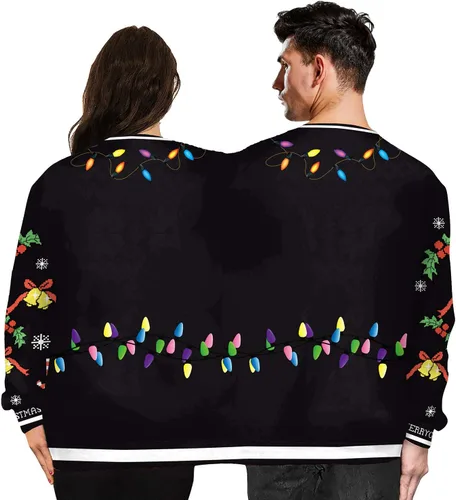 Vista 2 de GRACIN Suéter feo navideño para dos personas para hombre y mujer, sudadera con estampado 3D para parejas, Negro