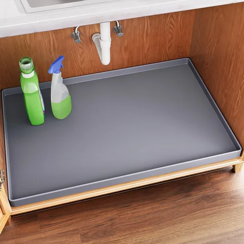 Vista 9 de FLATO Tapete impermeable para debajo del fregadero de 19 x 19 pulgadas, forro para estante de cocina y baño, protector de gabinete, organizadores