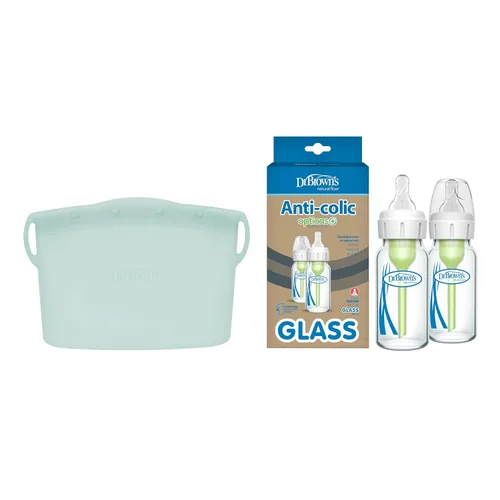 Vista 3 de Dr. Brown's Bolsa esterilizadora de silicona reutilizable, biberones anticólicos de vidrio estrecho con tetinas de flujo lento, 8 oz, paquete de 2