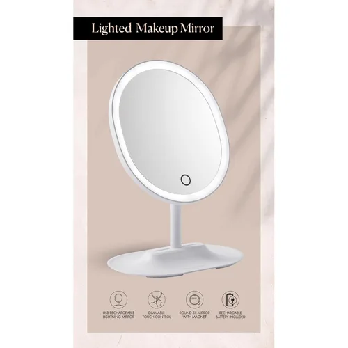 Vista 2 de Browgame Espejo de maquillaje iluminado original, espejo con sensor táctil LED; viene con 5 mini accesorios de imán de espejo, tu nuevo accesorio