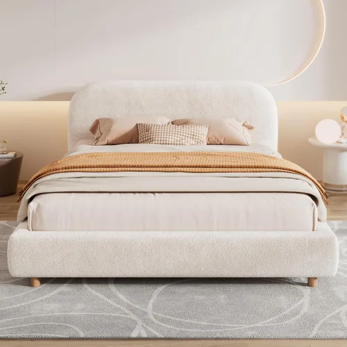 Vista 13 de Christopher Knight Home Hazel Queen Size Platform Bed, Velvet Fabric Headboard and Bed Frame, Upholstered Curve-Shaped Queen Headboard, Wooden Slats