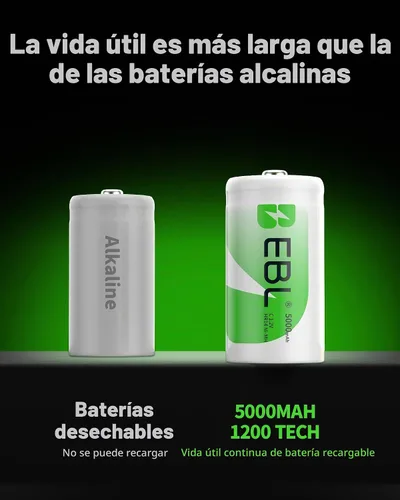 Vista 4 de EBL, pilas recargables C de alta energía de 5000 mAh Ready2Use, 4