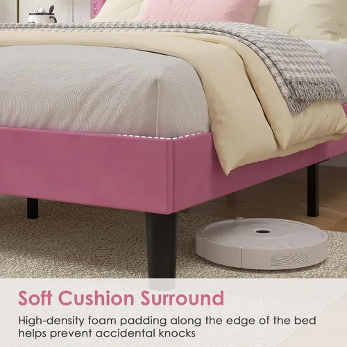 Vista 25 de VECELO Base de cama de plataforma de tamaño individual con cabecera tapizada de altura ajustable, base de colchón moderna, soporte de listones