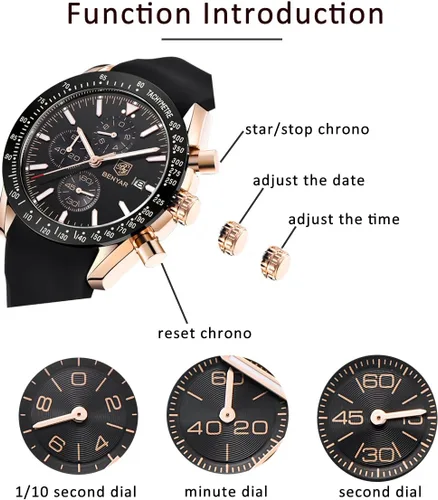 Vista 3 de BENYAR Fashion Men's Quartz Chronograph Waterproof Silicone Watches Business Casual Sport Design Wrist Watch for Men Perfect for Father Son Black