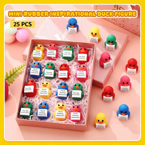 Vista 6 de Gejoy 25 piezas de mini figuras de pato, coloridos regalos motivacionales positivos, decoraciones inspiradoras de animales para graduación