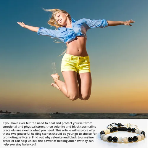 Vista 6 de Pulsera de turmalina negra de selenita auténtica, pulsera de cristal curativo natural para mujeres y hombres, pulsera de cuentas redondas de 0.315