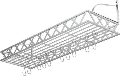 Vista 7 de MyGift Estante para ollas y sartenes de cocina de metal plateado montado en la pared con 12 ganchos en S extraíbles, almacenamiento de utensilios