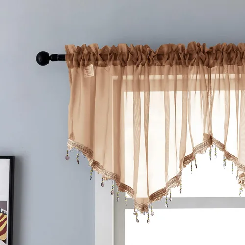 Vista 14 de PearAge Cortinas Cenefa Transparente con Cuentas para Sala de Estar, Cenefa de Ventana de Granja con Bolsillo para Barra, Cenefa de Cortina de Gasa