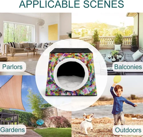 Vista 3 de Cama interior para gatos, sofá para gatos, cubo de gato impreso con almohada pequeña para gatitos, perros pequeños, bloques