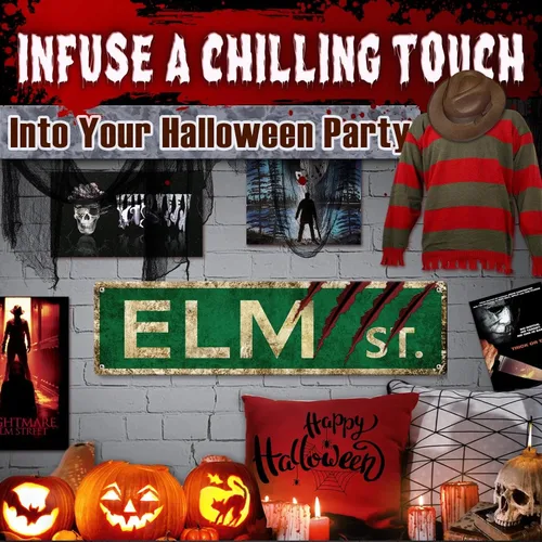 Vista 7 de Regalos de Películas de Terror de Navidad Letrero de Elm Street Letreros de Metal Retro Decoración Espeluznante de Halloween, Arte de Pared Póster