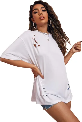 Vista 3 de SheIn Camiseta holgada de media manga con estampado de figuras para mujer