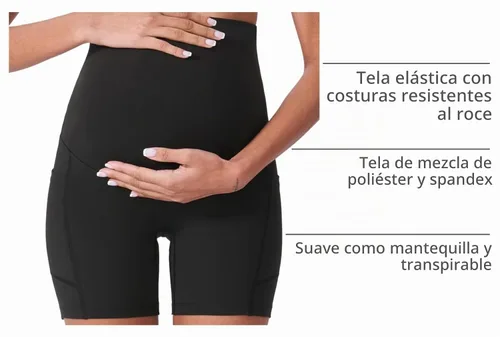 Vista 4 de POSHDIVAH Pantalones cortos de maternidad para mujer de 5 pulgadas 2 piezas negro