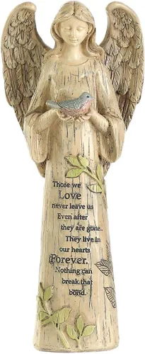 Vista 7 de Estatua de ángel de resina con pájaro, escultura de jardín al aire libre de 10 pulgadas para patio y césped, regalo conmemorativo impermeable