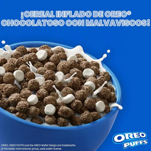 Vista 5 de Post OREO PUFFS® Cereal de desayuno de chocolate, taza de 1 oz, paquete de 12 Bocadillos de chocolate con malvaviscos y rico sabor a galleta