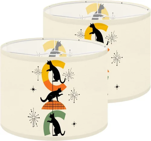 Vista 26 de Drum Lampshade Mid Century Black Cat Starry Lights Retro Style Medium Lamp Shade Replacement Linen Fabric Lampshades for Bedside Table Lamp Floor
