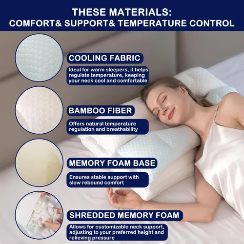 Vista 7 de Almohada de espuma viscoelástica para cama, almohadas adaptativas para alivio del dolor de cuello, almohada de firmeza media para dormir de lado