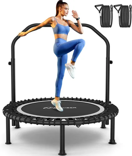 Vista 9 de ANCHEER Fitness Trampoline,40"/48" Bungee Rebounder with Adjustable Handle 450-550 LBS Capacity/Waterproof & UV-Resistant Materials Indoor &