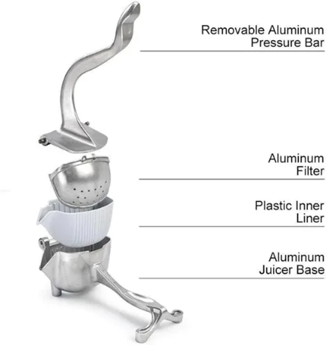 Vista 4 de Exprimidor manual de frutas de acero inoxidable: Exprimidor de prensa de limón resistente para extracción de cítricos sin esfuerzo, exprimidor
