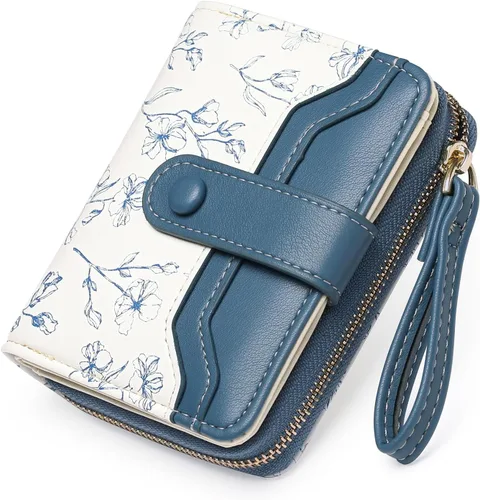 Vista 10 de GAEKEAO Cartera para mujer delgada y fina con bloqueo RFID, de cuero con flores, tarjetero plegable, cartera larga para damas con bolsillo