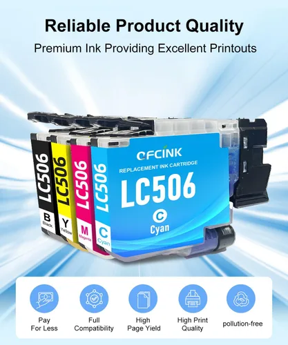 Vista 6 de LC506 - Paquete de 4 cartuchos de tinta de repuesto para impresoras Brohter LC 506 506 de alto rendimiento para impresoras Brohter INKvestment 4355