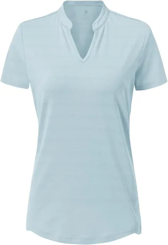 Vista 41 de Gopune Polo de golf con cuello en V para mujer, sin cuello, manga corta, ligera, de secado rápido, camisetas de tenis para correr