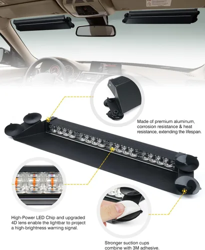 Vista 2 de LUMENIX Barra de luces estroboscópicas de emergencia LED para salpicadero con controlador, parabrisas, visera, advertencia de seguridad, luz