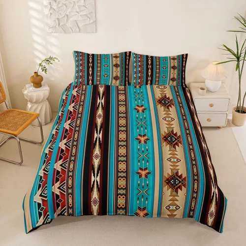 Vista 25 de Erosebridal Juego de funda de edredón estilo bohemio occidental tamaño individual, diseño de vaca atrapasueños del suroeste, juego de ropa de cama