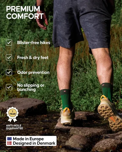 Vista 3 de DANISH ENDURANCE Calcetines de senderismo, ligeros, calcetines de lana merino para hombres y mujeres, absorben la humedad y térmicos, paquete de 3