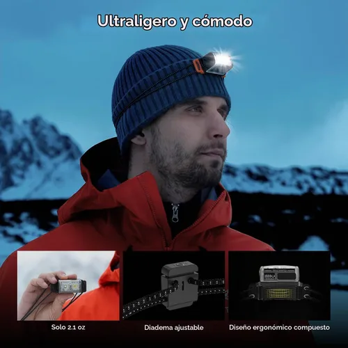 Vista 3 de FLEXTAILGEAR Linterna frontal ultrabrillante ultraligera de 1-600 lúmenes, linterna frontal recargable USB-C para exteriores con luz blanca y roja