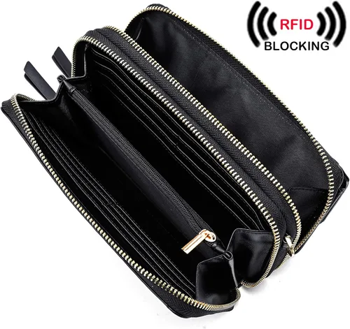 Vista 2 de Lanyani Cartera cruzada RFID con bolsillo para teléfono para mujer cuero vegano